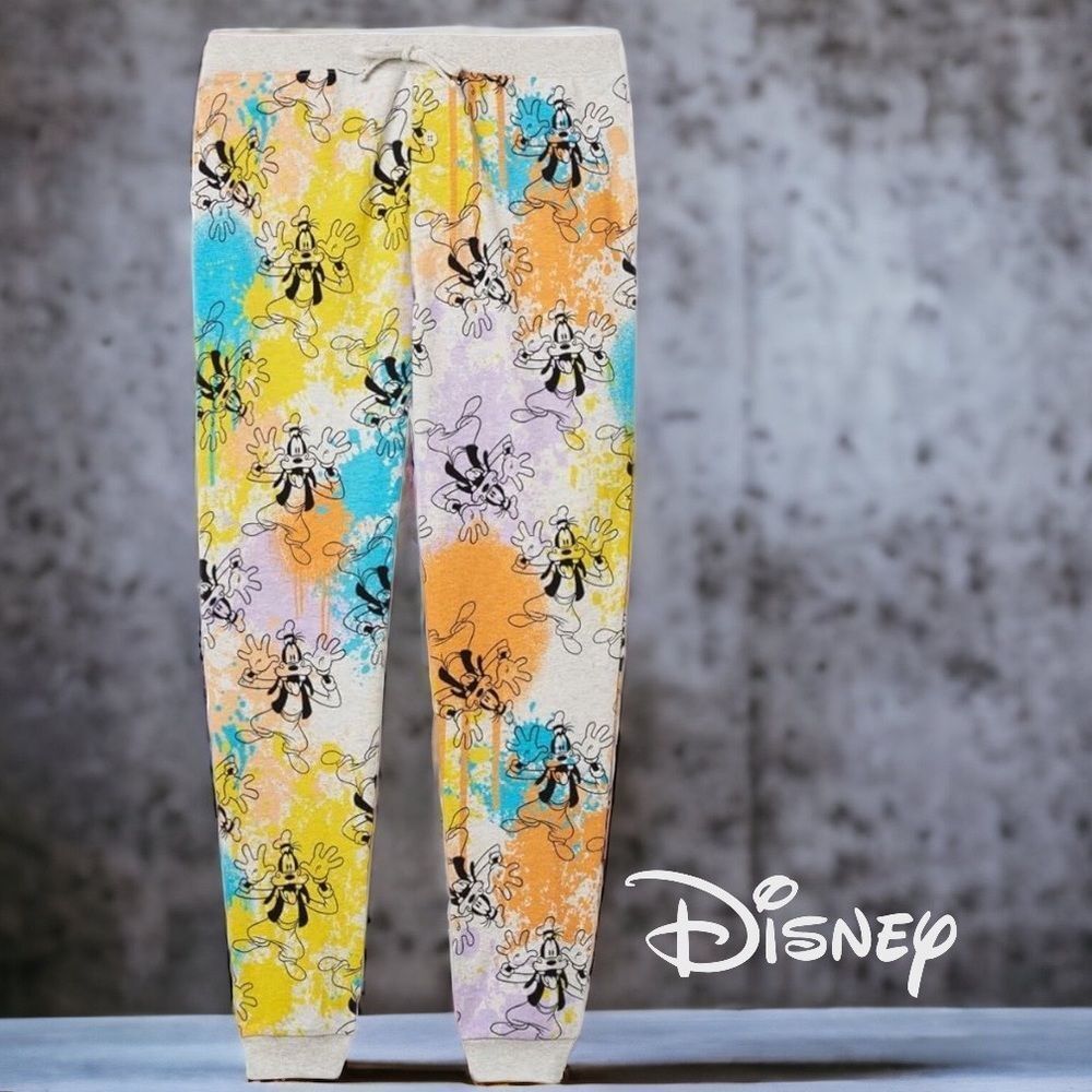 Disney Men’s Goofy Jogger Sleep pants with Paint Splats